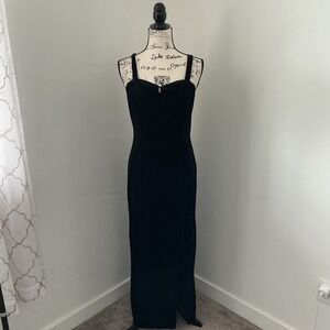 Onyx Nite Black Velvet Evening Gown | Vintage 90s Formal‎ Maxi Dress Size 8